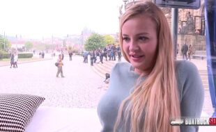 Slender blonde Candy Alexa first time fucking in public